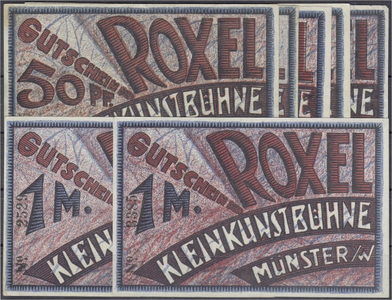 Deutsches Notgeld und KGL
Münster (Westfalen)
7 Scheine: Kleinkunstbühne Roxel...