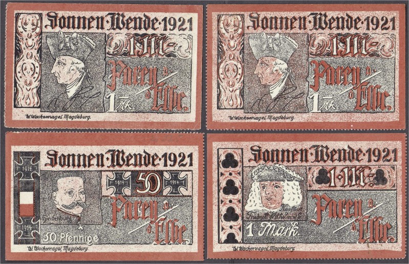 Deutsches Notgeld und KGL
Parey (Prov. Sachsen)
4 Scheine Sonnenwende, Spar- u...