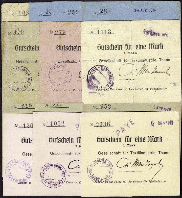 Deutsches Notgeld und KGL
Thann (Elsass)
Gesellschaft für Textilindustrie: 13 ...