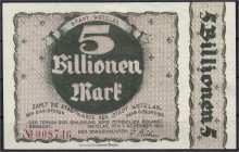 Deutsches Notgeld und KGL
Wetzlar (Rheinland)
5 Billionen Mark 1.11.1923, Farbe Wertangabe rechts und um Wertangabe mitte = dunkelgrün. I-, sehr sel...