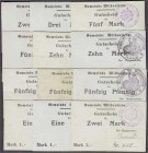 Deutsches Notgeld und KGL
Wildenstein (Elsass)
Gemeinde: 12 verschiedene Scheine vom 50 Pf. bis 10 Mark auf Kattun o.D. (Dezember 1914). Dabei 4 der...