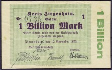 Deutsches Notgeld und KGL
Ziegenhain (Hessen-Nassau)
1 Billion Mark 10.11.1923. III, selten