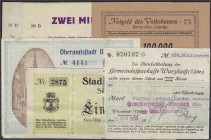 Lots
Deutschland
6 bessere Infla-Scheine: 100 T. Mark des Volkshauses Borna (bez. Leipzig) August 1923, 1 Billion Mark Neu-Ulm. 15.11.1923, 2 X 2 Mi...