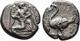 CILICIA. Mallos. Circa 440-390 BC. Stater. MAΛP Winged male figure advancing right, holding solar disk with both hands. Rev. MAP Swan standing left; t...