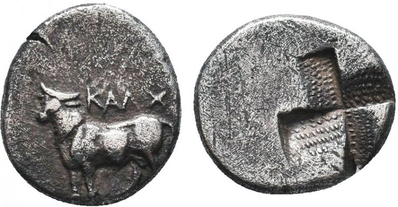BITHYNIA. Calchedon. Ca. 367/6-340 BC. AR hemidrachm. XF. Persic standard. KAΛX,...