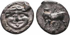 Mysia. Parion circa 400-300 BC.
Hemidrachm AR
ΠΑ ΡΙ, Bull standing left, head turned back to right; below, star / Gorgoneion facing, surrounded by ser...
