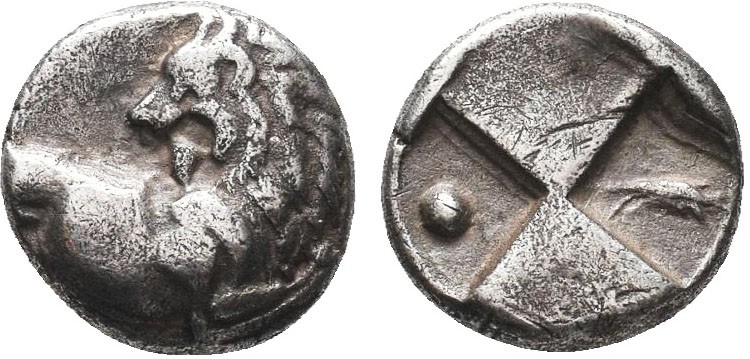 THRACE, Chersonesos. Circa 386-338 BC. AR Hemidrachm. Forepart of lion right, he...