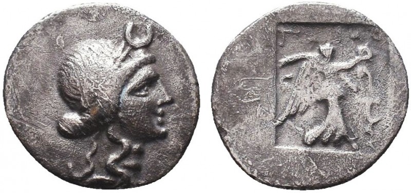 Karia, Stratonikeia AR Drachm. 25 BC-25 AD. Leon, magistrate. Laureate head of H...