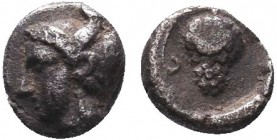 Greek Obol, Ca. 350-300 BC. AR

Condition: Very Fine

Weight: 0.30gr
Diameter: 7mm