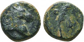 KINGS OF MACEDON. Alexander III 'the Great' (336-323 BC). Ae. Uncertain mint in Macedon.
Obv: Head of Herakles right, wearing lion's skin.
Rev: AΛEΞAN...