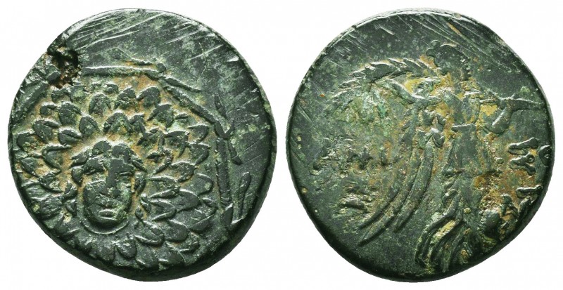 PONTOS, Amisos. 85-65 BC. AE
Aegis with Gorgon's head / Nike standing holding pa...