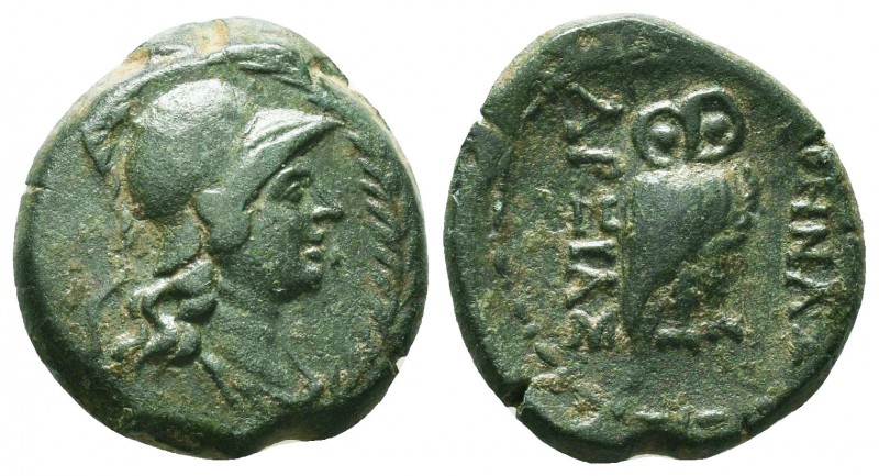 MYSIA. Pergamon. Ae (Circa 133-27 BC).
Obv: Helmeted head of Athena right within...