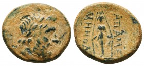 Phrygia, Apameia, c. 100-50 BC. Æ. Menod-, magistrate. Laureate head of Zeus r. R/ Cult statue of Artemis Anaïtis facing. Cf. SNG Copenhagen 170-184 (...