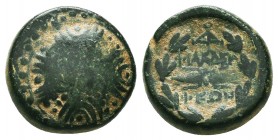 Lydia, Philadelphia. 2nd-1st centuries B.C. AE. Macedonian shield / ΦIΛAΔEΛ ΦEΩN, winged thunderbolt within wreath; monogram above. SNG Copenhagen 343...