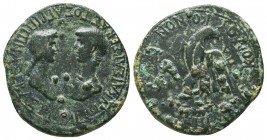 PHRYGIA. Apamea. Nero with Agrippina II (54-68). Ae. Marios Kordos, magistrate. Obv: ΝΕΡΩΝ ΚΑΙΣΑΡ ΣΕΒΑΣΤΟΣ ΑΓΡΙΠΠΙΝΑ ΣΕΒΑΣΤΗ. Draped bust of Agrippina...