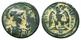 LYDIA. Apollonis. Pseudo-autonomous.helmeted and draped bust of Athena, with aegis r. / ΑΠΟΛΛΩΝΙΔƐΩΝ, eagle, r.RPC III, 1840B

Condition: Very Fine

W...