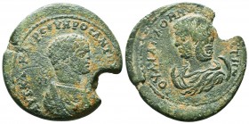 CILICIA. Tarsus. Caracalla , 198-217.AE.AVT KAI M AVP ANTΩNEINOC CE Π Π, Bust of Caracalla to right, wearing the crown and garment of the demiurgus / ...