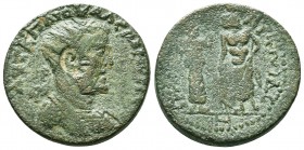 CILICIA. Irenopolis-Neronias. Valerian I, 253-260.AE, CY 203 = 254/5. AYT K Π ΛI OYAΛЄPIANOC Radiate and cuirassed bust of Valerian I to right. Rev. I...