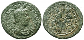 CILICIA, Anazarbus. Valerian I. 253-260 AD. Æ . Dated year 272 (253/4 AD). Laureate, draped, and cuirassed bust right / Valerian and Gallienus seated ...