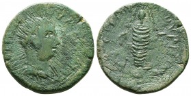 Cilicia. Anemurion . Valerian I AD 253-260. Bronze Æ. Laureate, draped and cuirassed bust right / Cult statue of Artemis facing, holding branches; dog...
