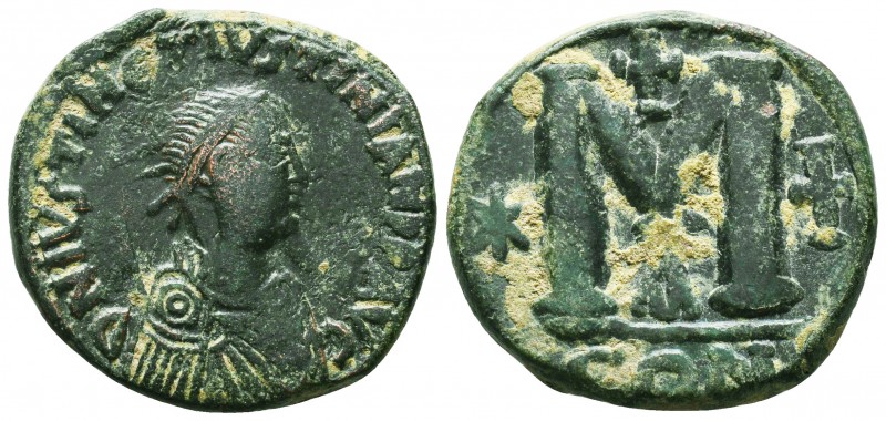 Justin I and Justinian I. 527 AD. AE Follis. DN IVSTIN E IVSTINIAN PP AV, pearl ...