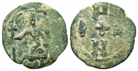 CRUSADERS, Edessa. Baldwin II. Second reign, 1108-1118. Æ. Light Series, Type 2. Struck circa 1114. Baldwin, in military attire, standing facing, hold...