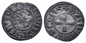 CRUSADERS, County of Tripoli. Raymond III. 1152-1187. AR Denier . Star Type 1b. Struck circa 1173-1187. + RAMVHDVS COMS, cross pattée; pellets around ...