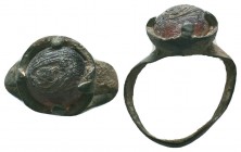 Byzantine Bronze Ring with a stone Ae,

Condition: Very Fine

Weight: 3.62gr
Diameter: 24mm