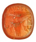 ROMA. Imperio Romano. Entalle (I-II d.C.). Cornalina. Con representación de ave sujetando espiga. Alrededor leyenda CRV. SECVN. C. Longitud 11 mm.
