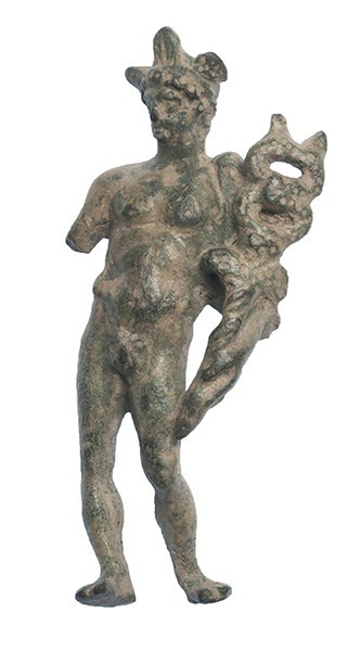 ROMA. Imperio Romano. Figura de Mercurio (I-II d.C.). Bronce. Sujeta caduceo. Al...