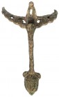 ROMA. Imperio Romano. Asa de jarra (I-III d.C.). Bronce. Remate en cabeza femenina y parte superior con volutas y roleos. Altura 18,3 cm.