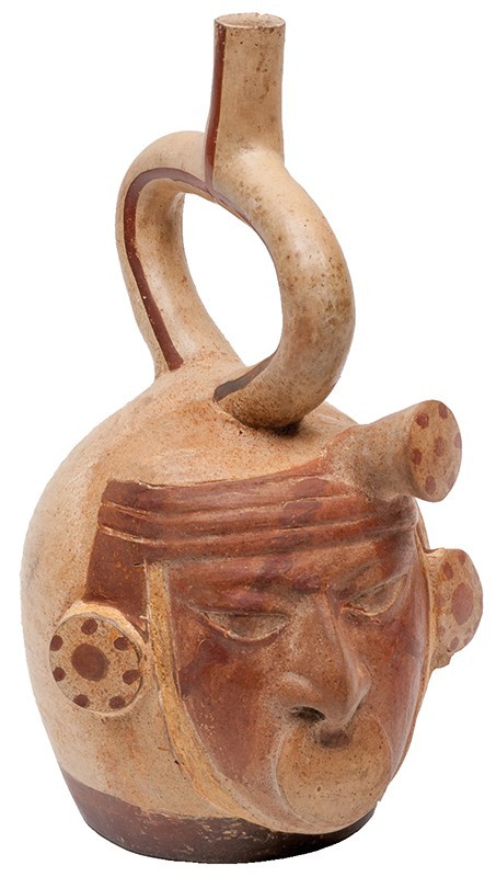PREHISPÁNICO. Botella. Cultura Moché (200-600 d.C.). Cerámica policromada. Recip...