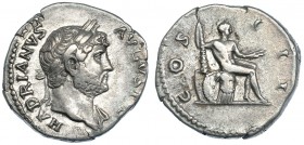 ADRIANO. Denario. Roma (125-128). R/ Hércules sentado a der.; COS III. RIC-148. MBC/MBC-.