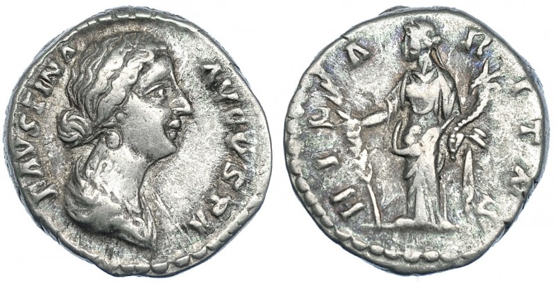 FAUSTINA LA MENOR. Denario. Roma. R/ Hilaritas a izq.; HILARITAS. RIC-686. MBC/M...