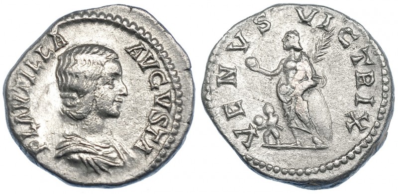 PLAUTILA. Denario. Roma (202-205). R/ Venus a izq. con manzana y palma, delante ...