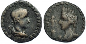 GORDIANO III. AE-29. Edesa (Mesopotamia). R/ Busto de Tyche, delante Marsyas? RPC-VII.2. id. 2892. BC+.