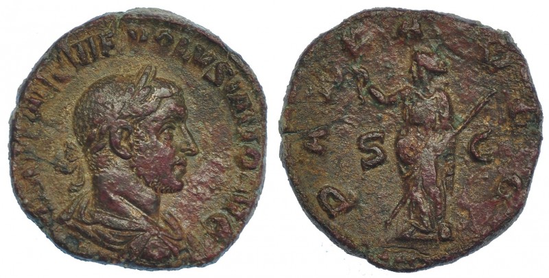 VOLUSIANO. Sestercio. Roma (251-253). R/ Pax a izq. con rama y cetro; PAX (AV)G,...