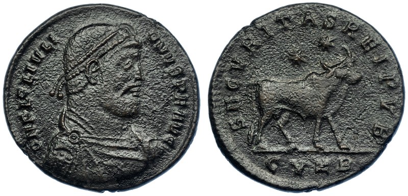 JULIANO II. Doble maiorina. Cízico (361-363). R/ Toro a der.; SECVRITAS REI PVB,...