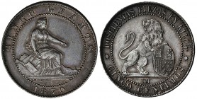 5 céntimos. 1870. Barcelona OM. VII-3. EBC-.
