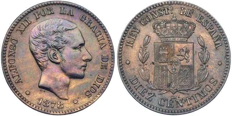 10 céntimos. 1878. Barcelona. OM. VII-46. EBC-/MBC+.