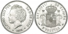 5 pesetas. 1892*18-92. Madrid. PGM. VII-184. Pequeñas marcas. EBC-.