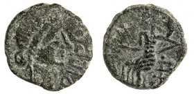 IRIPPO/ORIPPO (Híbrida). Semis. ¿Augusto? A/ Cabeza femenina a der., delante (O)RIPPO. R/ Figura femenina sentada a izq. con cornucopia y piña. AE 3,8...