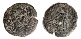 IRIPPO/ORIPPO (Híbrida). Semis. ¿Augusto? A/ Cabeza masculina a der., delante IRP(PO). R/ Figura desnuda a izq. con racimo de uvas. AE 5,78 g. RPC-57....