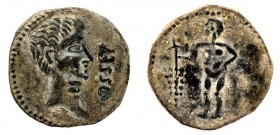 OSSET. As. ¿Augusto? A/ Cabeza masculina a der., delante ley. externa OSSET. R/ Figura desnuda a izq. con racimo de uvas. AE 8,09 g. RPC-58. APRH-58. ...