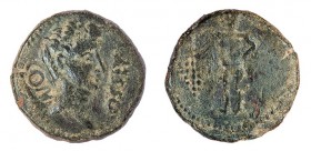 OSSET. As. ¿Augusto? A/ Cabeza masculina a der., delante ley. externa OSSET. Contramarca CON. R/ Figura desnuda a izq. con racimo de uvas. AE10,70 g. ...