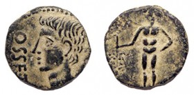 OSSET. Semis. ¿Augusto? A/ Cabeza masculina a der., delante ley. externa OSSET. R/ Figura desnuda a izq. con racimo de uvas. AE 3,66 g. RPC-59. APRH-5...