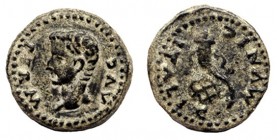 ITALICA. Cuadrante. Tiberio. A/ Cabeza a izq.; PERM-AVG. R/ Cornucopia y globo; MVNIC-ITALIC. AE 4,64 g. RPC-72. APRH-72. ACIP-3341. CC-4071, mismo ej...