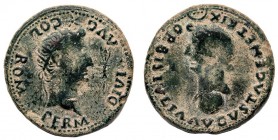 ROMULA. Dupondio. Tiberio. A/ Cabeza radiada de Augusto a der., encima estrella, delante haz de rayos; PERM DIVI AVG COL ROM. R/ Cabeza de Livia a izq...