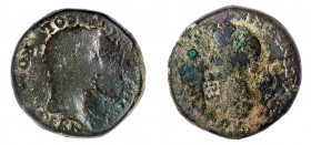 ROMULA. Dupondio. Tiberio. A/ Cabeza radiada de Augusto a der., encima estrella, delante haz de rayos; PERM DIVI AVG COL ROM. R/ Cabeza de Livia a izq...