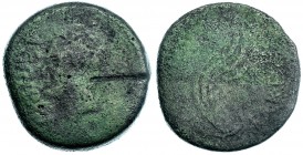 GADES. Sestercio. Augusto. A/ Cabeza de Agripa a izq. con corona rostral; AGRIPPA poco visible. R/ Acrostolio; (MVNICIP) PARENS. AE29,69 g. RPC-80. AP...